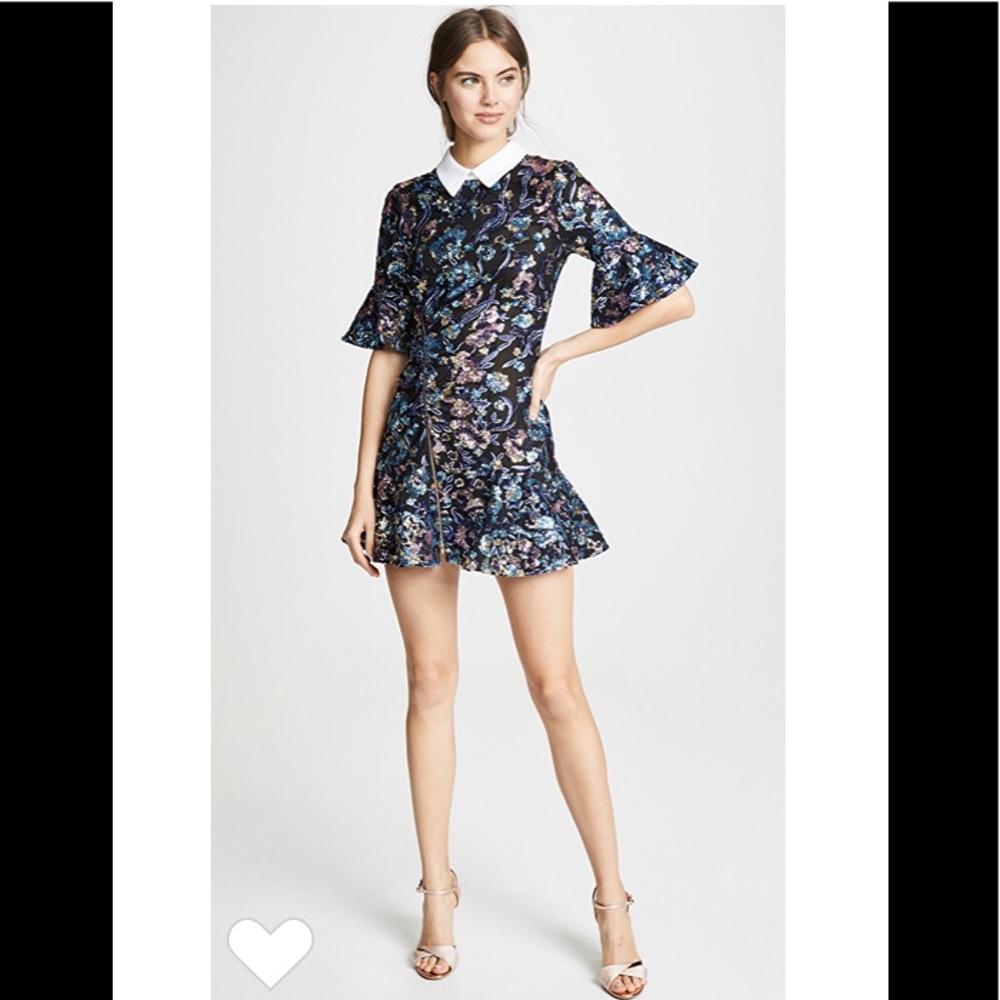 Self-Portrait Ruched Floral Sequin Embellish Dress